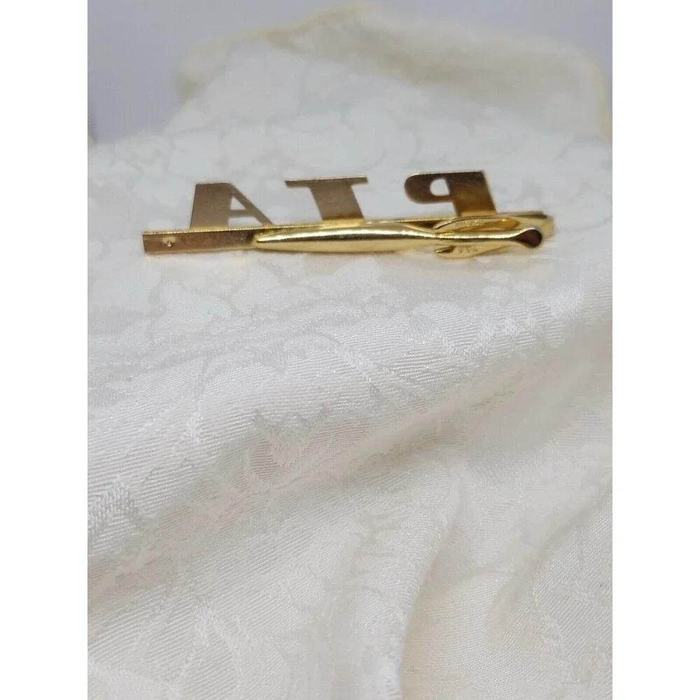 Hickock Tie Clip PTA Gold Tone Letters Long Tie Bar Signed USA Vintage